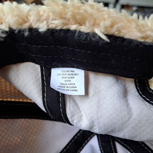 Fuzzy Tan Sherpa Baseball Cap Adjustable Slide Strap Fall Winter BOHO - Picture 2 of 8